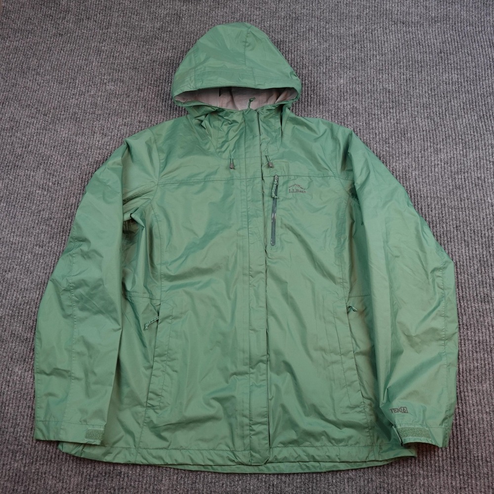 L.L. Bean Trail Rain Jacket Womens XL Green Hooded Waterproof TEK Shell
